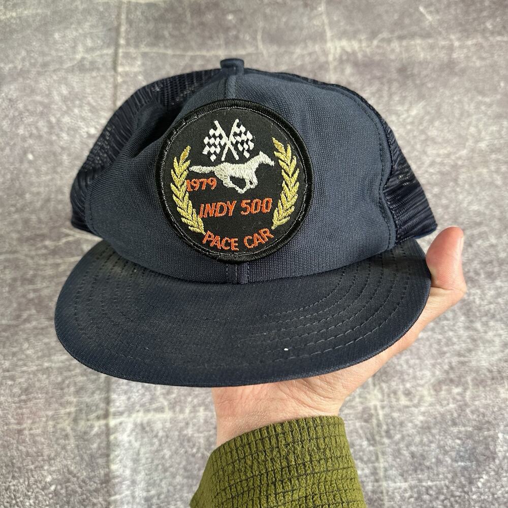 Mens Vintage 70's 1979 Indy 500 Pace Car Navy Blue Mesh Trucker Snapback Hat Cap